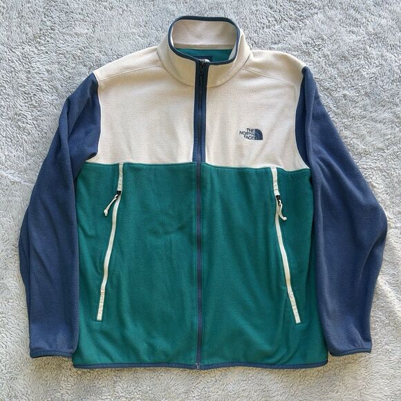The North Face Men’s Glacier Alpine Fleece Zip Jacket Color Block Teal Blue XL - Picture 2 of 9